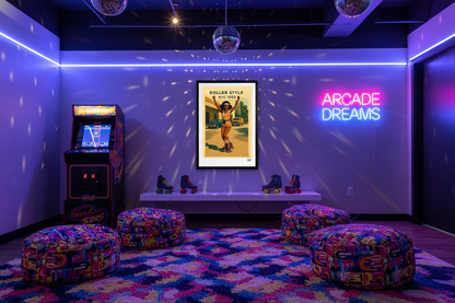 Roller Style dans une salle de jeux rétro