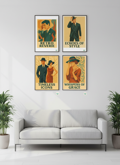 Série de 4 affiches Art Déco en composition murale