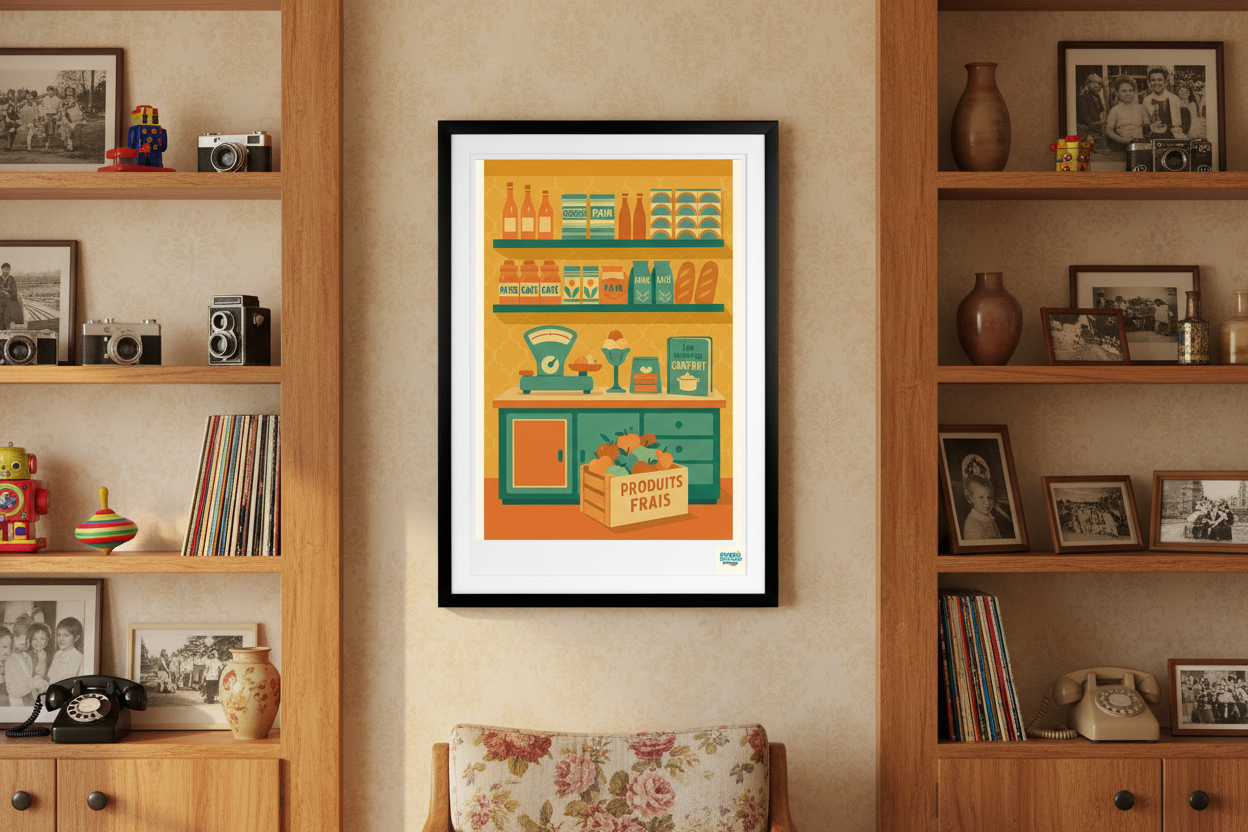 Souvenirs sur étagères dans un salon nostalgique